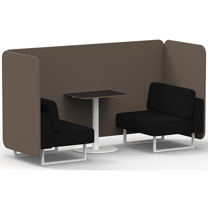 Brixworth 2 Seater Bench Booth With Table, White Legs, Black Table With White Leg, X2 Fabric, Theory Panels And Diameter Sofa