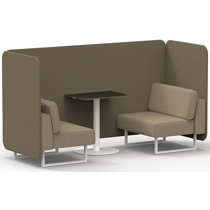 Brixworth 2 Seater Bench Booth With Table, White Legs, Black Table With White Leg, Main Line Flax Fabric, Bank Panels And Upminster Sofa