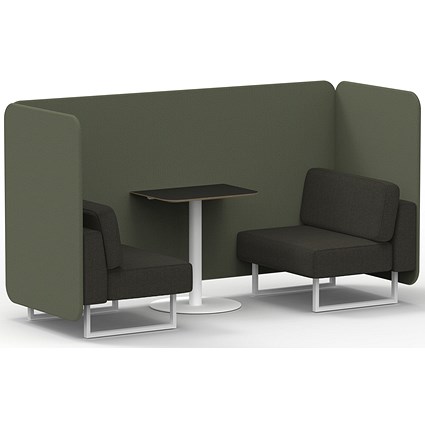 Brixworth 2 Seater Bench Booth With Table, White Legs, Black Table With White Leg, Main Line Flax Fabric, Monument Panels And Temple Sofa