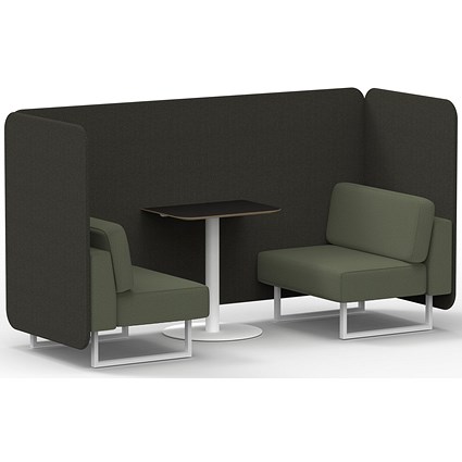 Brixworth 2 Seater Bench Booth With Table, White Legs, Black Table With White Leg, Main Line Flax Fabric, Temple Panels And Monument Sofa