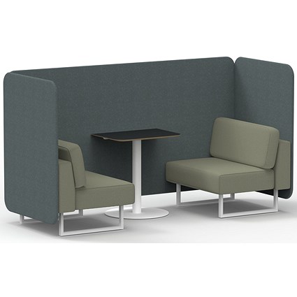 Brixworth 2 Seater Bench Booth With Table, White Legs, Black Table With White Leg, Main Line Flax Fabric, Westminster Panels And Newbury Sofa