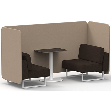 Brixworth 2 Seater Bench Booth With Table, White Legs, Black Table With White Leg, Synergy Fabric, Affix Panels And Wed Sofa