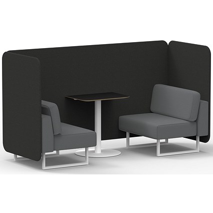 Brixworth 2 Seater Bench Booth With Table, White Legs, Black Table With White Leg, Synergy Fabric, Mix Panels And Partner Sofa