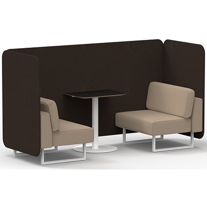 Brixworth 2 Seater Bench Booth With Table, White Legs, Black Table With White Leg, Synergy Fabric, Wed Panels And Affix Sofa