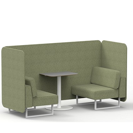 Brixworth 2 Seater Bench Booth With Table, White Legs, Grey Table With White Leg, Rivet Fabric, Burnish Panels And Sofa