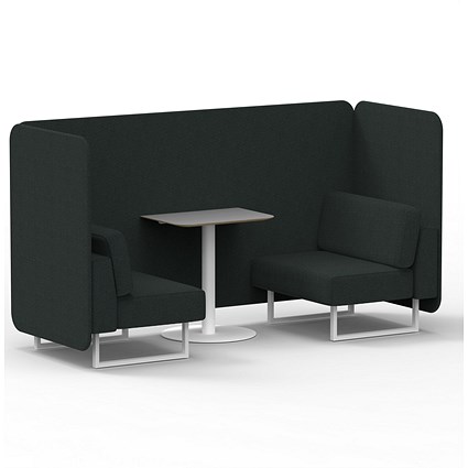 Brixworth 2 Seater Bench Booth With Table, White Legs, Grey Table With White Leg, Rivet Fabric, Charcoal Panels And Sofa