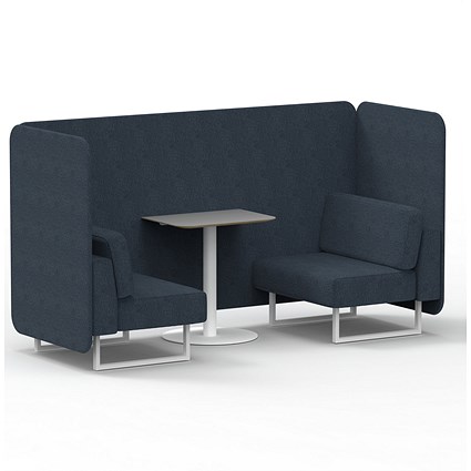 Brixworth 2 Seater Bench Booth With Table, White Legs, Grey Table With White Leg, Rivet Fabric, Crucible Panels And Sofa