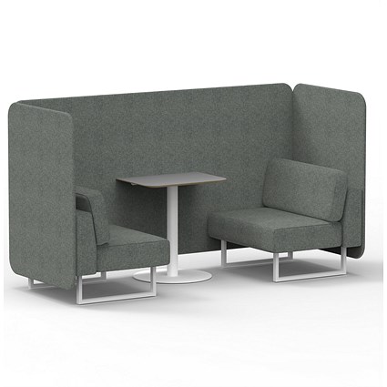 Brixworth 2 Seater Bench Booth With Table, White Legs, Grey Table With White Leg, Rivet Fabric, Prime Panels And Sofa