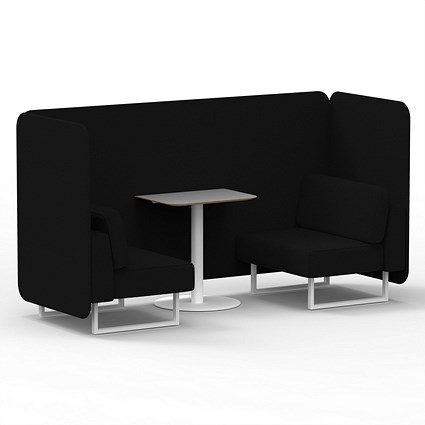 Brixworth 2 Seater Bench Booth With Table, White Legs, Grey Table With White Leg, X2 Fabric, Diameter Panels And Sofa