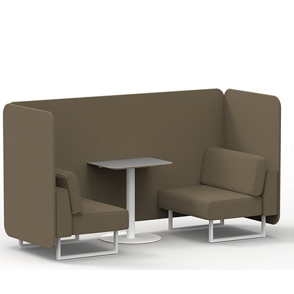 Brixworth 2 Seater Bench Booth With Table, White Legs, Grey Table With White Leg, Main Line Flax Fabric, Bank Panels And Sofa