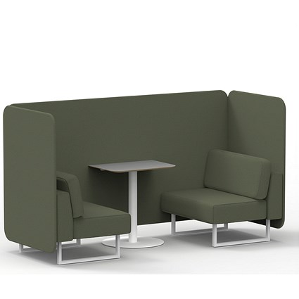 Brixworth 2 Seater Bench Booth With Table, White Legs, Grey Table With White Leg, Main Line Flax Fabric, Monument Panels And Sofa