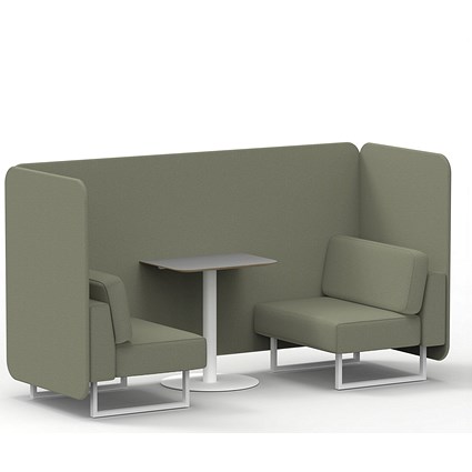 Brixworth 2 Seater Bench Booth With Table, White Legs, Grey Table With White Leg, Main Line Flax Fabric, Newbury Panels And Sofa