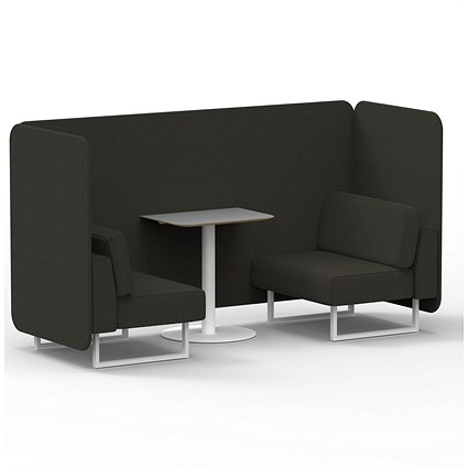 Brixworth 2 Seater Bench Booth With Table, White Legs, Grey Table With White Leg, Main Line Flax Fabric, Temple Panels And Sofa