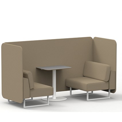 Brixworth 2 Seater Bench Booth With Table, White Legs, Grey Table With White Leg, Main Line Flax Fabric, Upminster Panels And Sofa