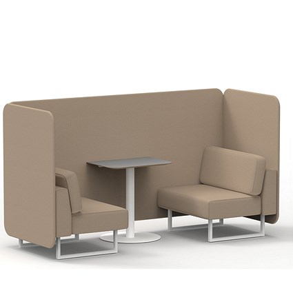 Brixworth 2 Seater Bench Booth With Table, White Legs, Grey Table With White Leg, Synergy Fabric, Affix Panels And Sofa