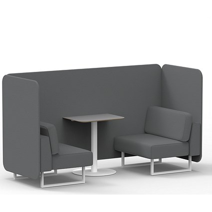 Brixworth 2 Seater Bench Booth With Table, White Legs, Grey Table With White Leg, Synergy Fabric, Partner Panels And Sofa