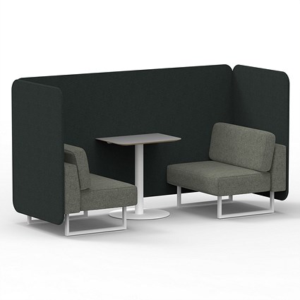 Brixworth 2 Seater Bench Booth With Table, White Legs, Grey Table With White Leg, Rivet Fabric, Charcoal Panels And Vitreous Sofa