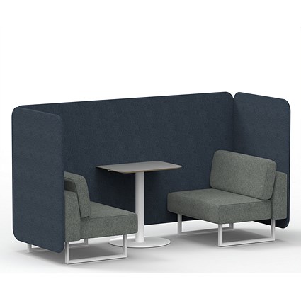 Brixworth 2 Seater Bench Booth With Table, White Legs, Grey Table With White Leg, Rivet Fabric, Crucible Panels And Prime Sofa