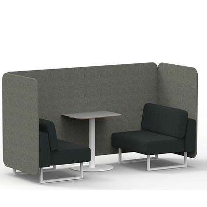 Brixworth 2 Seater Bench Booth With Table, White Legs, Grey Table With White Leg, Rivet Fabric, Prime Panels And Crucible Sofa