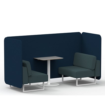 Brixworth 2 Seater Bench Booth With Table, White Legs, Grey Table With White Leg, X2 Fabric, Calculus Panels And Polygon Sofa