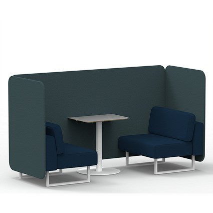 Brixworth 2 Seater Bench Booth With Table, White Legs, Grey Table With White Leg, X2 Fabric, Polygon Panels And Calculus Sofa
