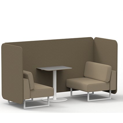 Brixworth 2 Seater Bench Booth With Table, White Legs, Grey Table With White Leg, Main Line Flax Fabric, Bank Panels And Upminster Sofa