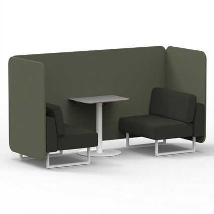 Brixworth 2 Seater Bench Booth With Table, White Legs, Grey Table With White Leg, Main Line Flax Fabric, Monument Panels And Temple Sofa