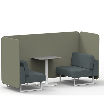 Brixworth 2 Seater Bench Booth With Table, White Legs, Grey Table With White Leg, Main Line Flax Fabric, Newbury Panels And Westminster Sofa