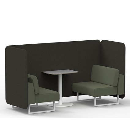 Brixworth 2 Seater Bench Booth With Table, White Legs, Grey Table With White Leg, Main Line Flax Fabric, Temple Panels And Monument Sofa