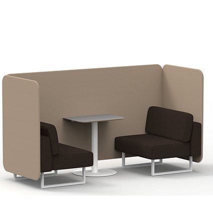 Brixworth 2 Seater Bench Booth With Table, White Legs, Grey Table With White Leg, Synergy Fabric, Affix Panels And Wed Sofa