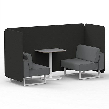 Brixworth 2 Seater Bench Booth With Table, White Legs, Grey Table With White Leg, Synergy Fabric, Mix Panels And Partner Sofa