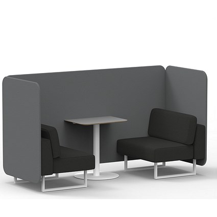 Brixworth 2 Seater Bench Booth With Table, White Legs, Grey Table With White Leg, Synergy Fabric, Partner Panels And Mix Sofa