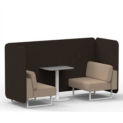 Brixworth 2 Seater Bench Booth With Table, White Legs, Grey Table With White Leg, Synergy Fabric, Wed Panels And Affix Sofa
