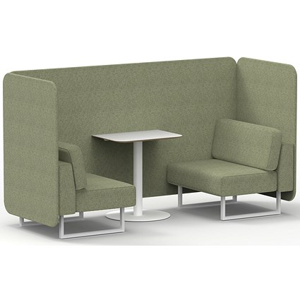 Brixworth 2 Seater Bench Booth With Table, White Legs, White Table, Rivet Fabric, Burnish Panels And Sofa