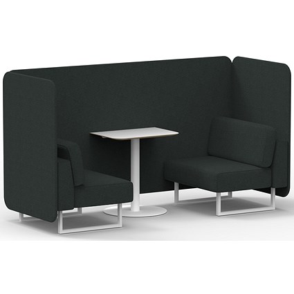 Brixworth 2 Seater Bench Booth With Table, White Legs, White Table, Rivet Fabric, Charcoal Panels And Sofa
