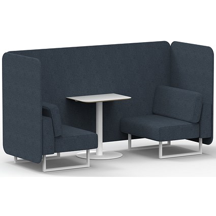 Brixworth 2 Seater Bench Booth With Table, White Legs, White Table, Rivet Fabric, Crucible Panels And Sofa