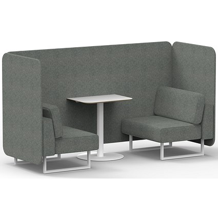 Brixworth 2 Seater Bench Booth With Table, White Legs, White Table, Rivet Fabric, Prime Panels And Sofa