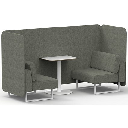 Brixworth 2 Seater Bench Booth With Table, White Legs, White Table, Rivet Fabric, Vitreous Panels And Sofa