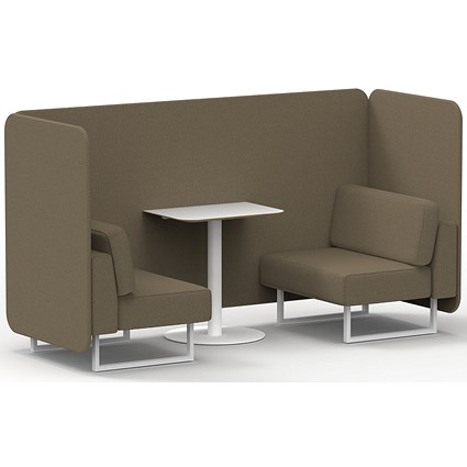 Brixworth 2 Seater Bench Booth With Table, White Legs, White Table, Main Line Flax Fabric, Bank Panels And Sofa