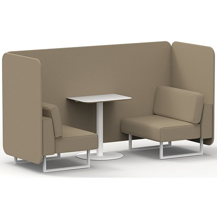Brixworth 2 Seater Bench Booth With Table, White Legs, White Table, Main Line Flax Fabric, Upminster Panels And Sofa
