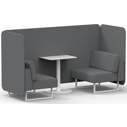 Brixworth 2 Seater Bench Booth With Table, White Legs, White Table, Synergy Fabric, Partner Panels And Sofa