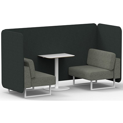 Brixworth 2 Seater Bench Booth With Table, White Legs, White Table, Rivet Fabric, Charcoal Panels And Vitreous Sofa