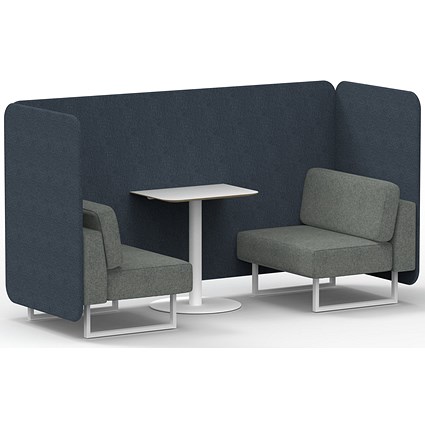 Brixworth 2 Seater Bench Booth With Table, White Legs, White Table, Rivet Fabric, Crucible Panels And Prime Sofa