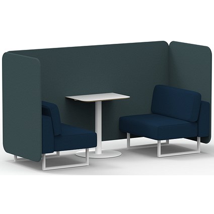 Brixworth 2 Seater Bench Booth With Table, White Legs, White Table, X2 Fabric, Polygon Panels And Calculus Sofa