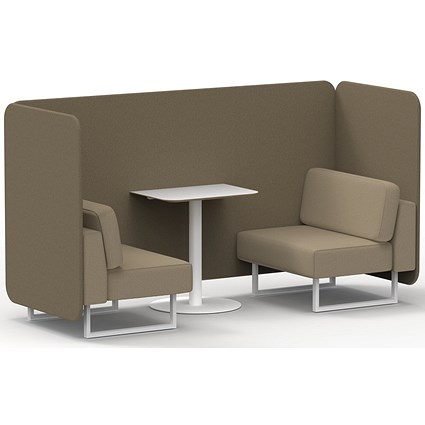 Brixworth 2 Seater Bench Booth With Table, White Legs, White Table, Main Line Flax Fabric, Bank Panels And Upminster Sofa