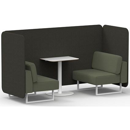 Brixworth 2 Seater Bench Booth With Table, White Legs, White Table, Main Line Flax Fabric, Temple Panels And Monument Sofa
