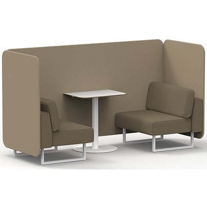 Brixworth 2 Seater Bench Booth With Table, White Legs, White Table, Main Line Flax Fabric, Upminster Panels And Bank Sofa