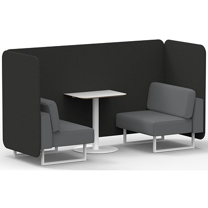 Brixworth 2 Seater Bench Booth With Table, White Legs, White Table, Synergy Fabric, Mix Panels And Partner Sofa