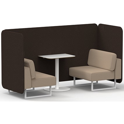 Brixworth 2 Seater Bench Booth With Table, White Legs, White Table, Synergy Fabric, Wed Panels And Affix Sofa