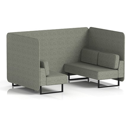 Brixworth 4 Seater Bench Booth, Black Legs, Rivet Fabric, Vitreous Panels And Sofa